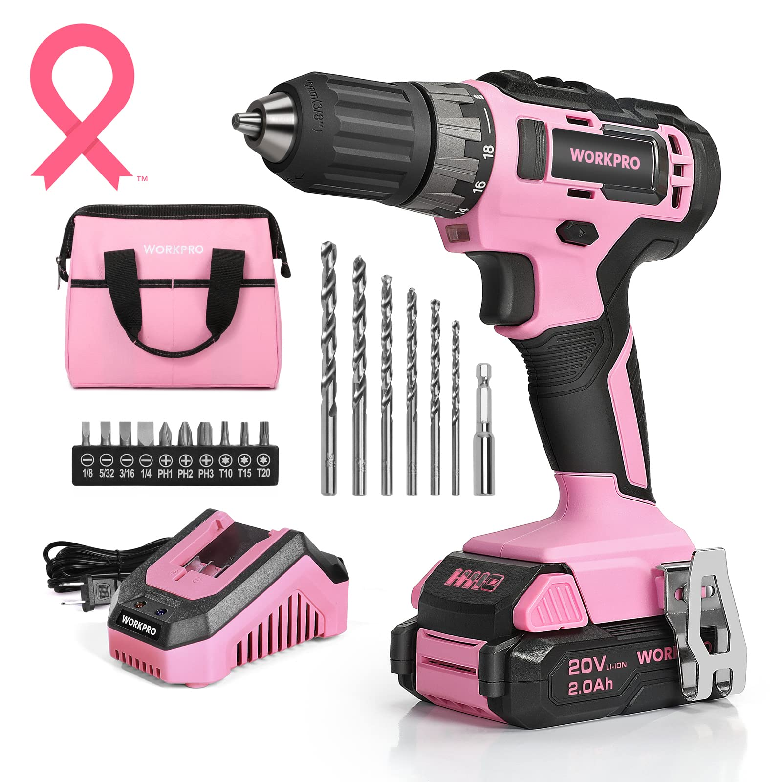 Read more about the article WORKPRO 20V Pink Cordless Drill Driver Set, 3/8” Keyless Chuck, 2.0 Ah Li-ion Battery, 1 Hour Fast Charger and 11-inch Storage Bag Included Best 2023
