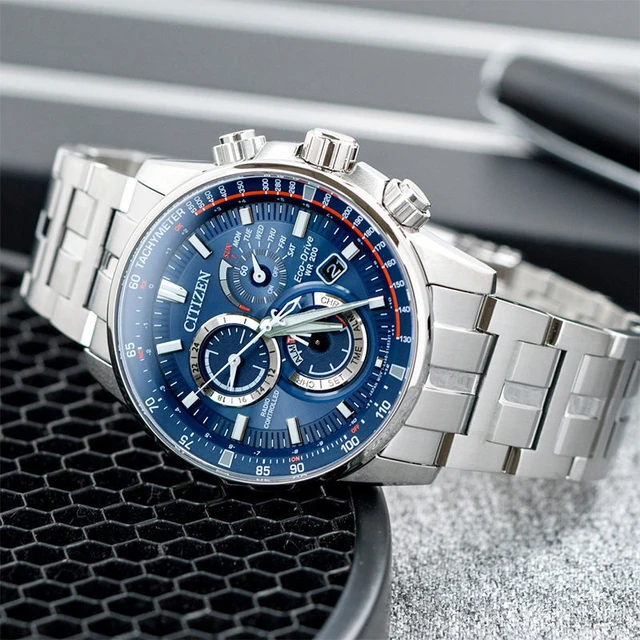 Read more about the article Citizen Men’s Eco-Drive Sport Luxury PCAT Chronograph Watch in Stainless Steel, Blue Dial (Model: CB5880-54L)